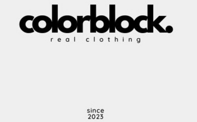 Sinal da marca COLORBLOCK. REAL CLOTHING